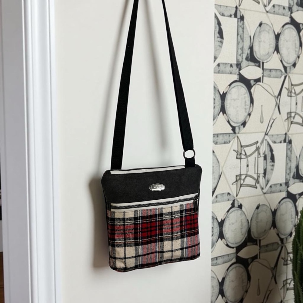 Plaid Shoulder Bag - Black and Red